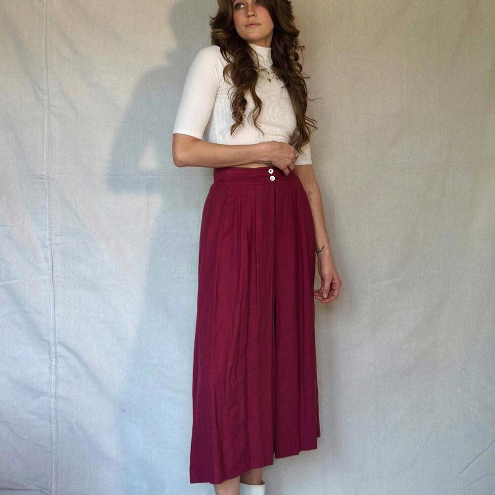 70s Burgundy Pleated Midi Skirt - Picture 10 of 12